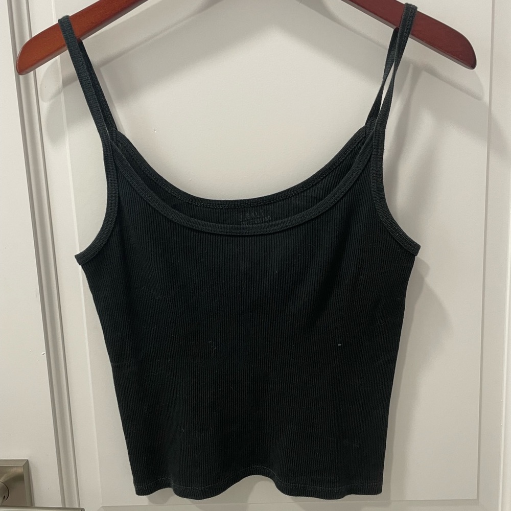 Black cotton ribbed tank top